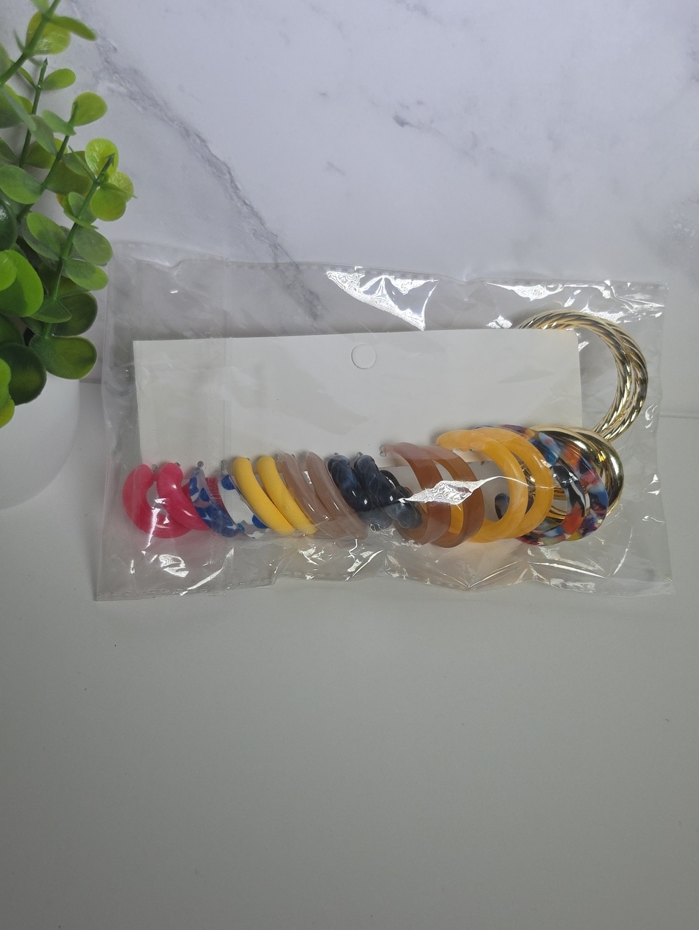 Multicolor Resin Hoop Earring Set - Women Accessories